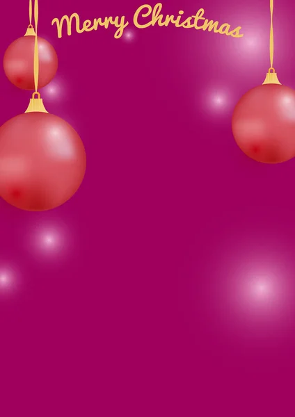 ベクトルイラスト ピンクのバナー 赤いクリスマスボール メリークリスマスの碑文 — ストックベクタ