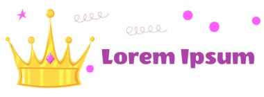 Vektör çizimi. Beyaz arka planda değerli taşlı altın taç. Metin için boşluk ile