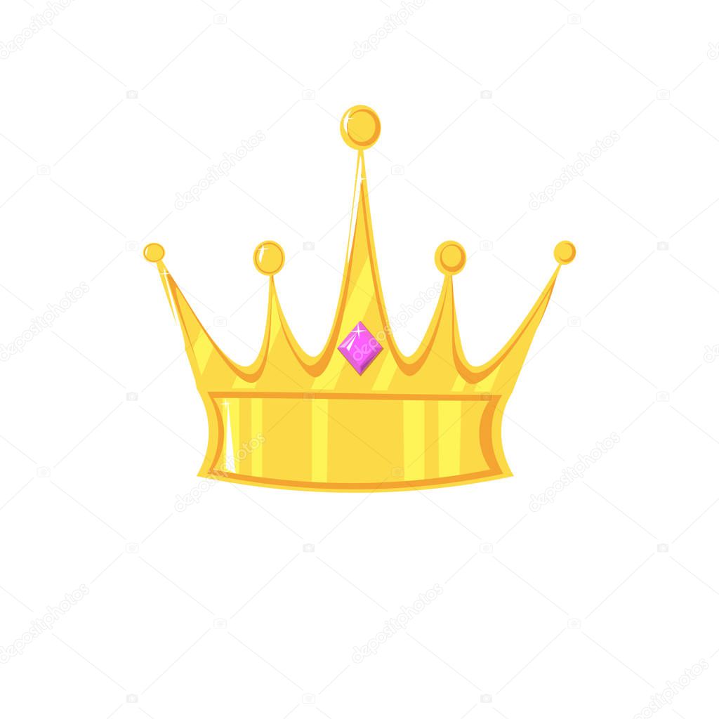 Vector illustration. Gold crown with precious stone on white background