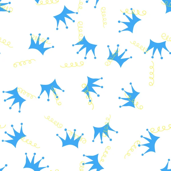 ベクトルイラスト シームレスなパターン 白い背景に王冠の青いシルエット — ストックベクタ