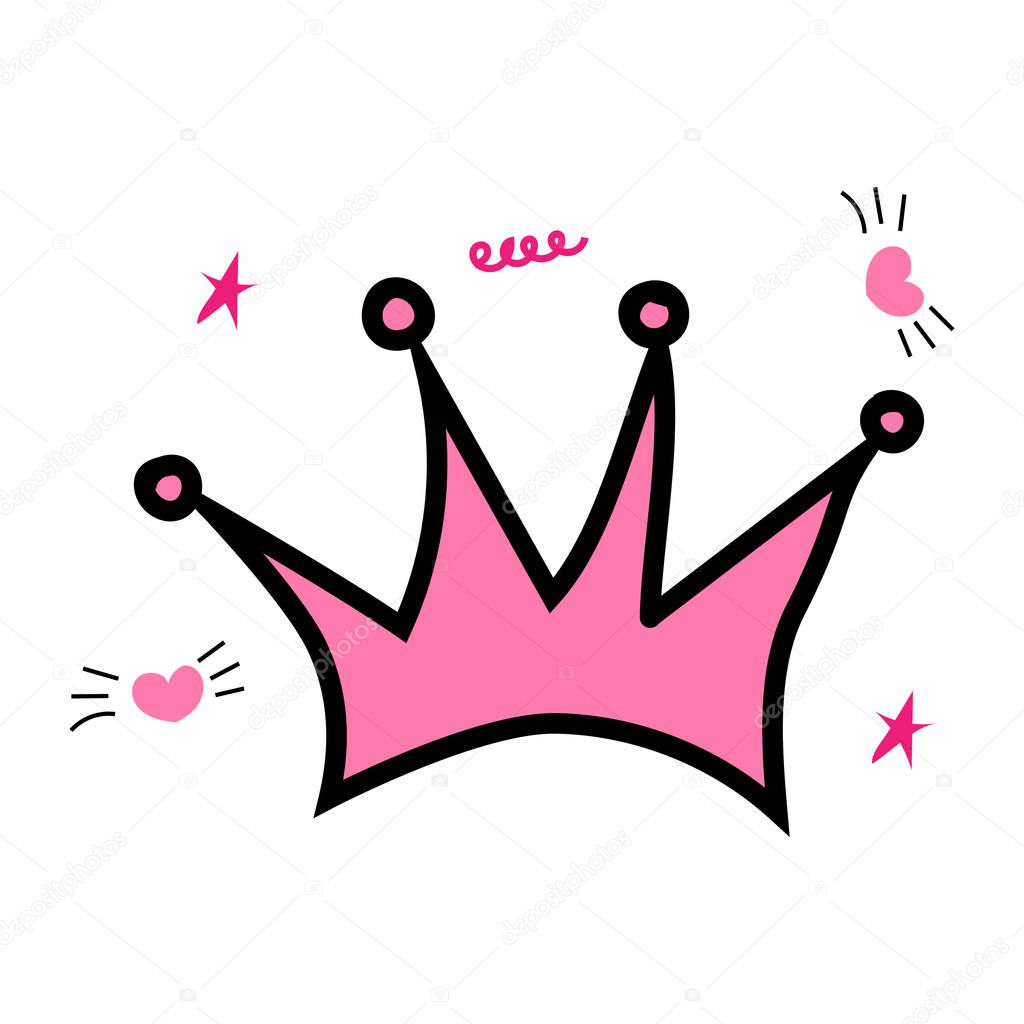 Vector illustration. Hand drawn pink crown on a white background