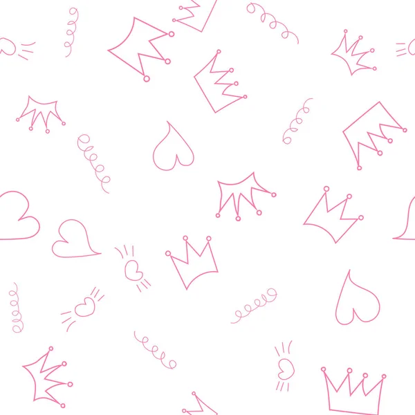 Векторная Иллюстрация Бесшовный Шаблон Корона Розовое Сердце Белом Фоне — стоковый вектор