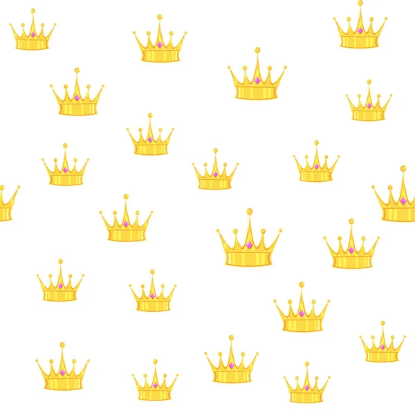 Vector Illustration Seamless Golden Crown Pattern Gems White Background — Stock Vector