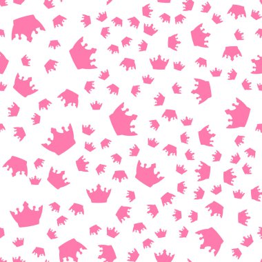 Vektör çizimi. Kusursuz desen. Beyaz arka planda pembe taç siluetleri