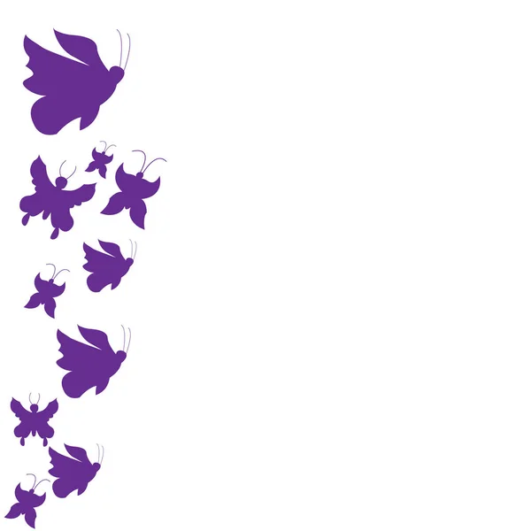 Vector Illustration Silhouettes Purple Butterflies White Background — Stock Vector