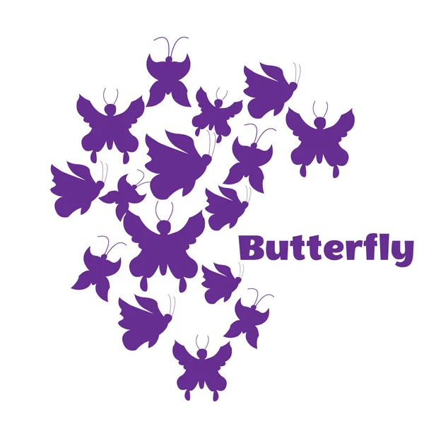 Ilustración Vectorial Siluetas Mariposas Púrpuras Fondo Blanco — Vector de stock