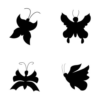 Vektör çizimi. Kelebek siluetleri. 4 logo kümesi