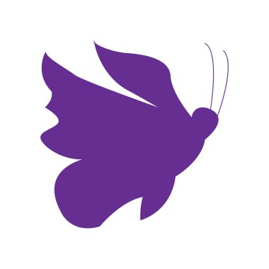 Vektör çizimi. Mor kelebek silueti. Beyaz arkaplan