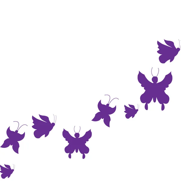 Ilustración Vectorial Siluetas Mariposas Púrpuras Fondo Blanco — Vector de stock