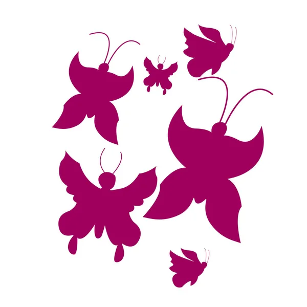 Ilustración Vectorial Siluetas Mariposas Rosadas Caótico Sobre Fondo Blanco — Archivo Imágenes Vectoriales