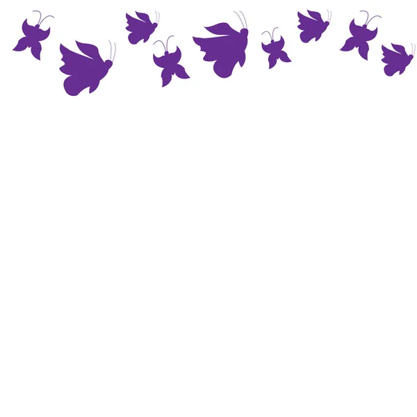 Ilustración Vectorial Siluetas Mariposas Púrpuras Fondo Blanco — Vector de stock