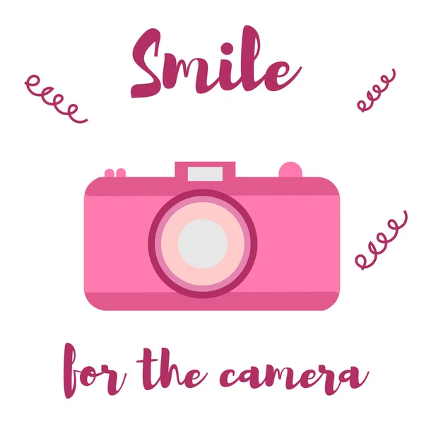 Εικονογράφηση Διανύσματος Παλιομοδίτικη Έγχρωμη Κάμερα Επίπεδο Στυλ Επιγραφή Χαμόγελο Για — Διανυσματικό Αρχείο