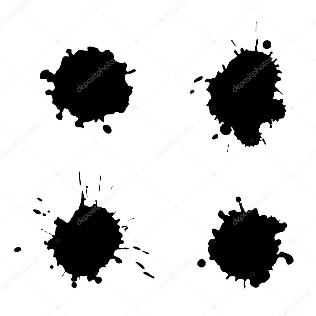 Vector illustration. Black ink spots set, texture of paint spots