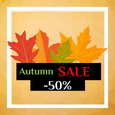 Vektör çizimi. Sonbahar indirimi, soyut bölgelerde sarı yapraklar...