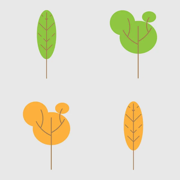 Ilustración Vectorial Conjunto Árboles Estilizados Abstractos Estilo Primitivo Verano Otoño — Archivo Imágenes Vectoriales