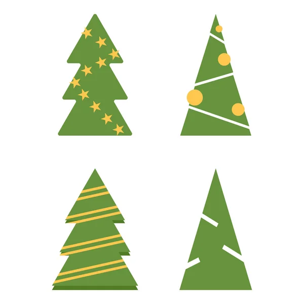 Illustration Vectorielle Ensemble Quatre Arbres Noël Dans Style Plat — Image vectorielle