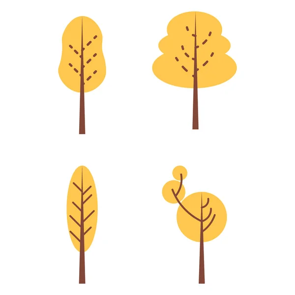 Sada abstraktní stylizované stromů. Primitivní styl. Letní a podzimní stromy zelené a oranžové — Stockový vektor