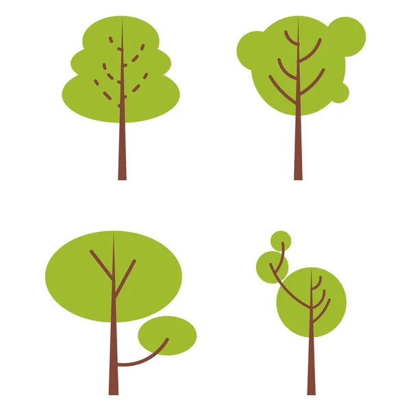 Conjunto de árvores estilizadas abstratas. Estilo primitivo. Verão e Outono verde e laranjeiras — Vetor de Stock