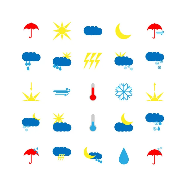 Vektorillustration. eine Reihe von Wettersymbolen. flacher Stil — Stockvektor