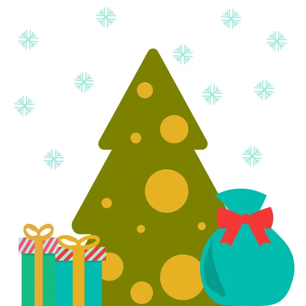 Image de Noël festive. Carte avec sapin de Noël et cadeaux — Image vectorielle