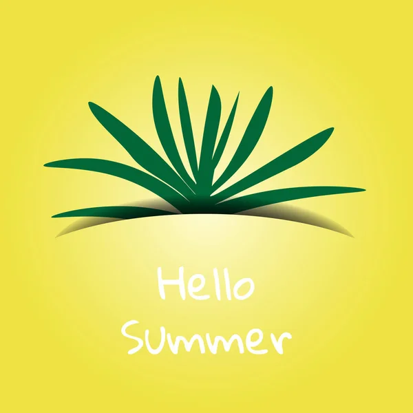 Konzept hallo Sommer. tropische Pflanze auf gelbem Hintergrund. Designvorlage mit Platz für Text — Stockvektor