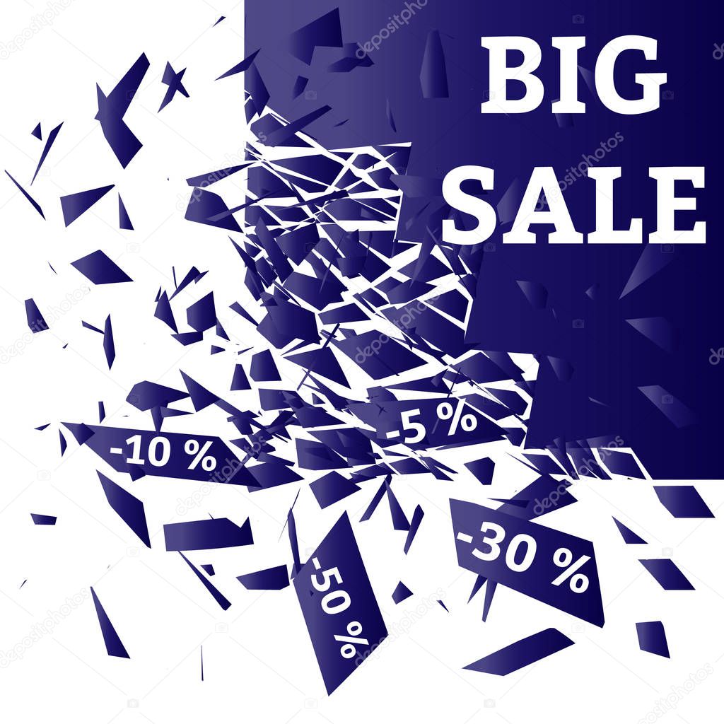 The concept of sales. Discounts. Abstract particles scatter after the explosion