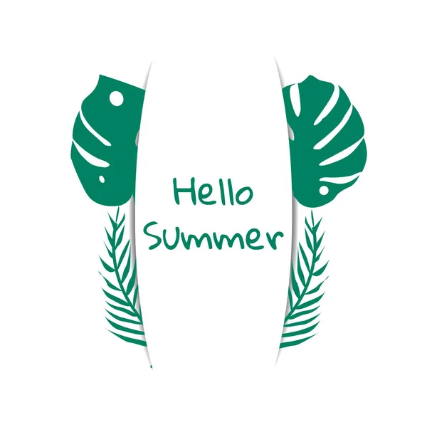 Concept Hello Summer. Tropical plant on a white background. Design template with space for text — Stock Vector