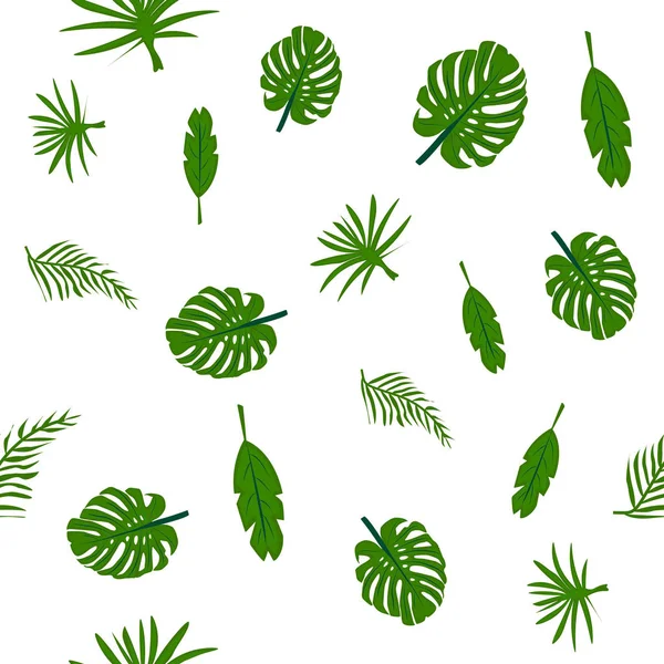 Nahtloses Muster. tropische grüne Blätter isolieren sich auf weißem Hintergrund — Stockvektor