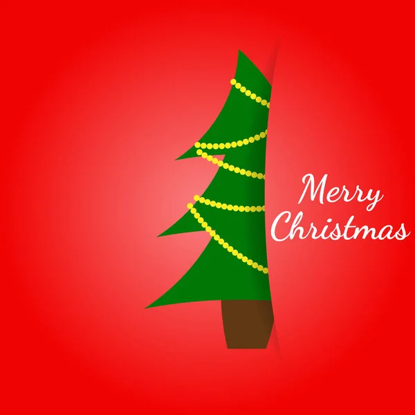 Cumprimentando o cartão de Natal em um estilo plano minimalista. Árvore de Natal verde de papel escondida no slot de papel — Vetor de Stock