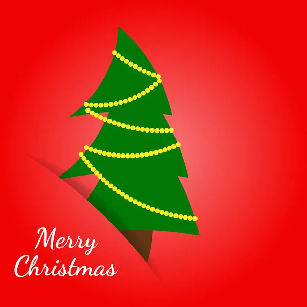 Vánoční přání v minimalistickém stylu. Zelený papírový vánoční stromek skrytý v papírové štěrbini — Stockový vektor