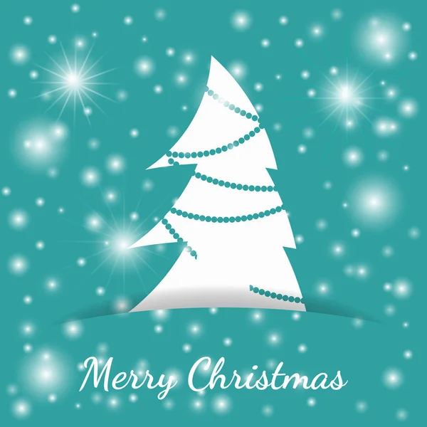 Grußkarte in minimalistischem flachen Stil. Papier weißer Weihnachtsbaum im Papierschlitz versteckt — Stockvektor