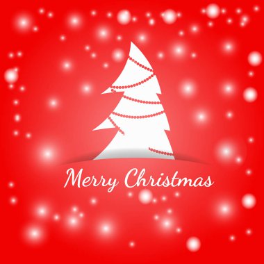 Minimalist düz bir tarzda Noel kartı tebrik. Kağıt yuvasında gizli kağıt beyaz ağaç