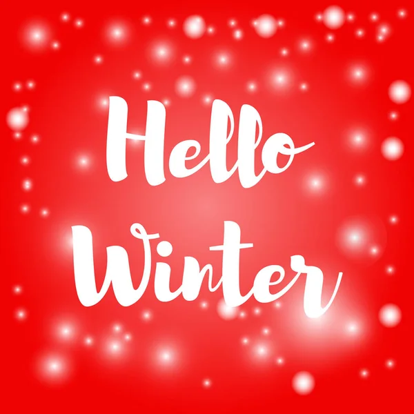 Vektorillustration. Hallo Winter auf winterrotem Hintergrund mit Bokeh und Licht — Stockvektor
