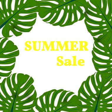 Metin için boşluk ile tropikal monser yaprakları ile arka plan