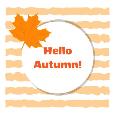 Renkli çizgili bir arka plan üzerinde sarı akçaağaç sonbahar yaprağı. Merhaba Sonbahar konsepti