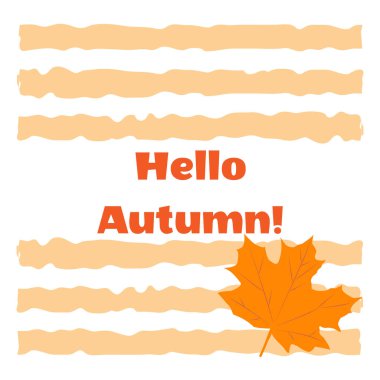 Renkli çizgili bir arka plan üzerinde sarı akçaağaç sonbahar yaprağı. Merhaba Sonbahar konsepti