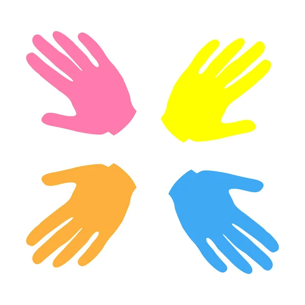 Multi-colored palms. Hand prints. symbol of team, friendship, united , support, family and others. Vector — Stock Vector
