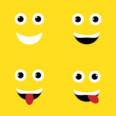 Gülümse. Renkli ifade dizileri, emoji düz arka plan desenleri
