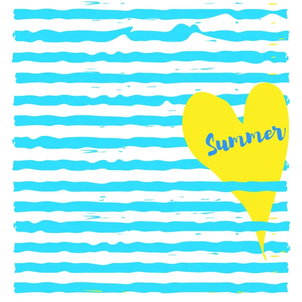 Concepto de verano. Corazón amarillo con rayas azules. Ilustración vectorial — Vector de stock