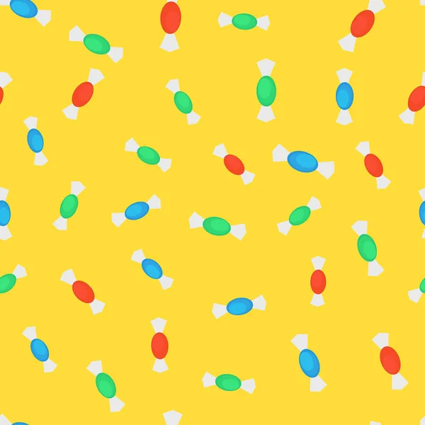 黄色の背景にシームレスなパターンをお菓子 ベクターイラスト — ストックベクタ