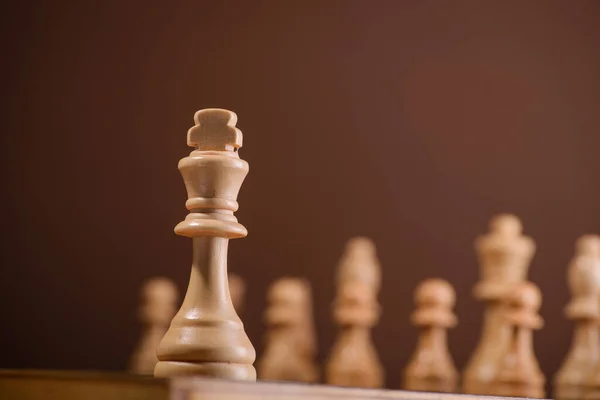 Wood Chess Pieces Board Game Brown Vintage Background — Stock Photo, Image