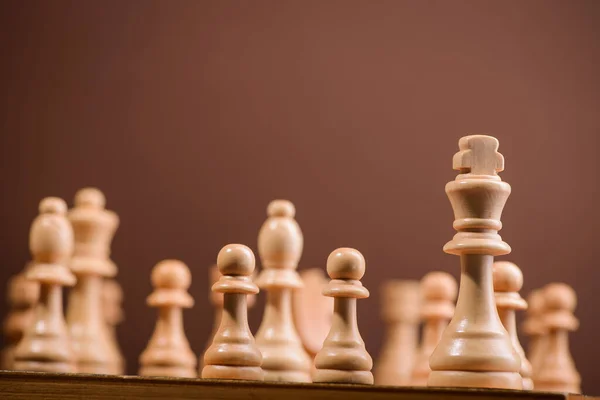 Wood Chess Pieces Board Game Brown Vintage Background — Stock Photo, Image