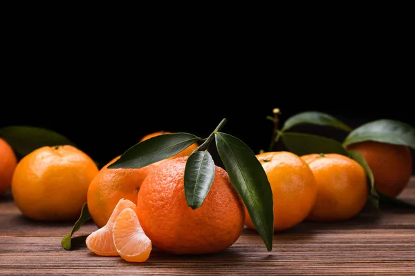 Verse Sinaasappelmandarijn Houten Tafel Fruitachtergrond — Stockfoto