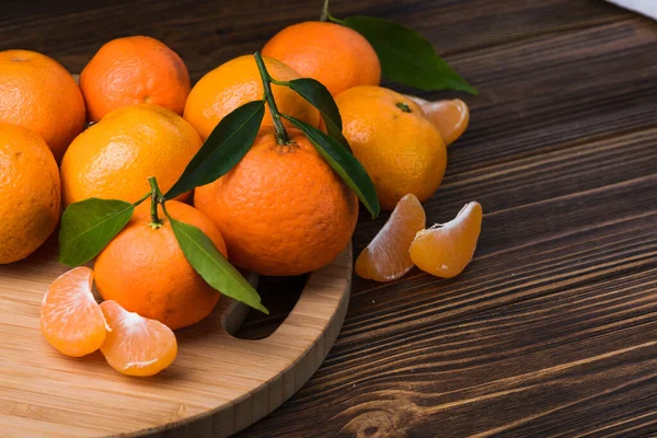 Verse Sinaasappelmandarijn Houten Tafel Fruitachtergrond — Stockfoto