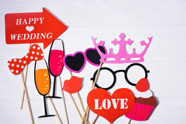 Photo Booth Props Wedding Funny Paper Faces Lips Glasses Mustache — Stock Photo, Image