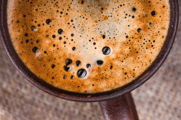 Primo Piano Gustosa Tazza Caffè Sul Tavolo Legno — Foto Stock