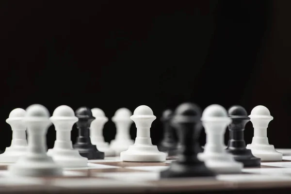 Chess Pawns Board Black Background — Stock Photo, Image