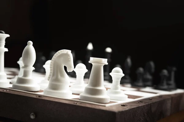 Chess Pieces Board Black Background — Stock Photo, Image