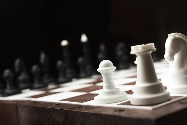 Chess Pieces Board Black Background — Stock Photo, Image