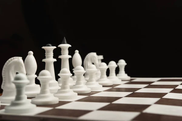Chess Pieces Board Black Background — Stock Photo, Image